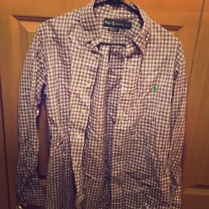 Purple gingham polo button down